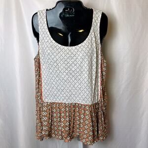 Anthropologie M Boho Mod Tank Top Peplum Hem Geometric Earthy Blouse Folklore